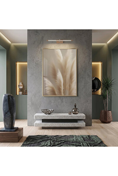 KOLAJTASARIM Pampas Grass Beige Tones Μονόχρωμο Χρυσό Μεταλλικό Πλαίσιο Γυάλι...