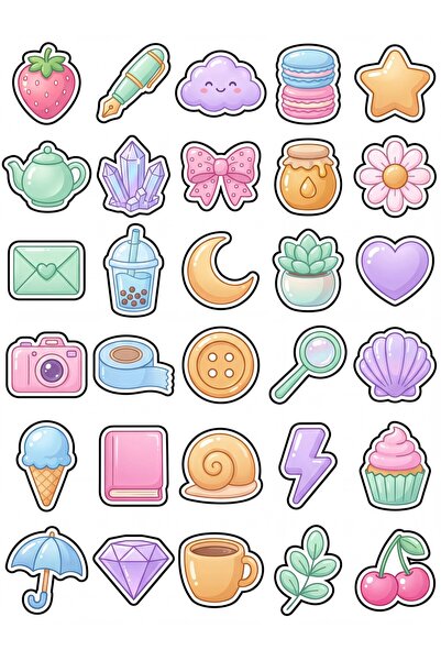Store 30 Pieces Cute Objects Sticker Set - for Agenda Notebook and Scrapbook