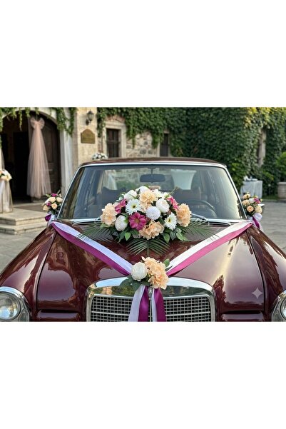 DİVA FLOWER EVENT Lüx Yapay Gelin Arabası Çiçeği Seti – 70-75 CM Vantuzlu Kap...