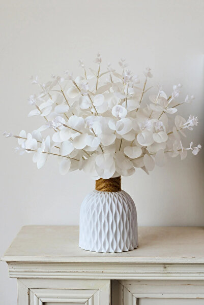 H&E LUXURY DESIGN 16 Dallı Beyaz Okaliptus Demeti 50 Cm