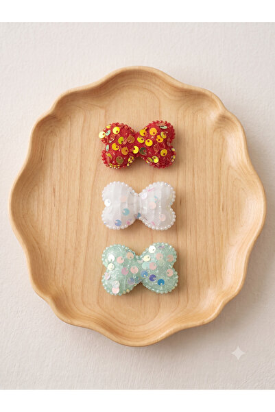Jeevee Set of 3 Sequined Bow Baby Hair Clips - Special for Babies Without Hai...