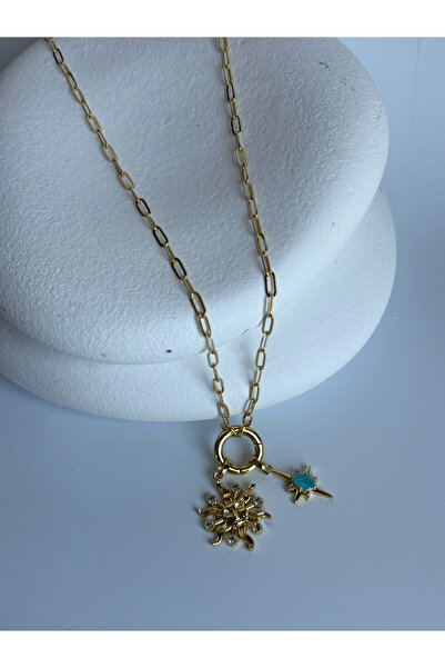 BHR AKSESUAR Gold Color Sun Detailed Necklace (55 cm)