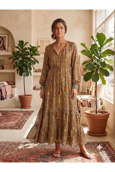 AYASOFYA OTANTIK Women's Indian Ethnic Authentic Patterned Long Sleeve Long S...