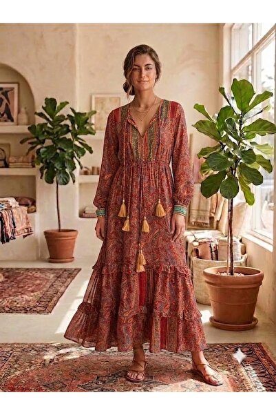 AYASOFYA OTANTIK Women's Indian Ethnic Authentic Patterned Long Sleeve Long S...