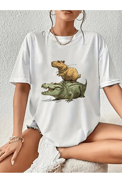 01THEONE Print T-Shirt Minimalist Semi-Sheer Short Sleeve Crew Neck Top with ...