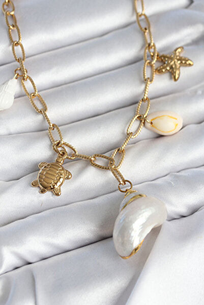 OGHAMAY 316L Steel Gold Color Sea Shell Charm Women's Necklace