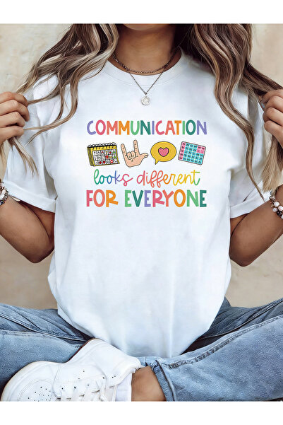 Astogria13 تي شيرت نسائي بطبعة "COMMUNICATION Looks Diffent EVERYONE" - بلوزة...