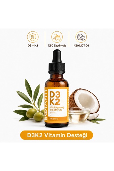 Botafitt D3/K2 Damla – %50 MCT Yağı ve %50 Zeytinyağı Taşıyıcılı D3 ve K2 Tak...