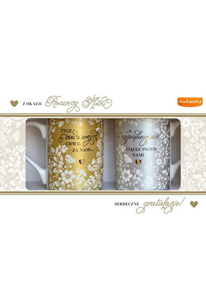 KUKARTKA Set 2 cani din portelan pentru aniversarea nuntii, cu model floral, ...
