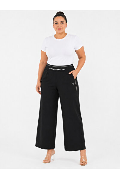 MOTIVATION Plus Size Venus Fabric Elastic High Waist Wide Leg Women's Trousers