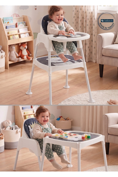 Bebeck Çalışma Masalı Tabureli Pedli 3in1 Mama Sandalyesi Ayı Kral (METAL AYA...
