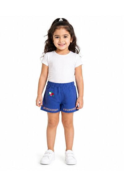 MADE Girls Royal Blue Floral Embroidered Shorts for Kids