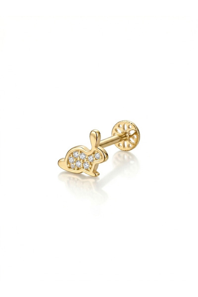 KIRIMLI KUYUMCULUK 14 Ayar Altın Tavşan Figürlü Tragus Helix Piercing