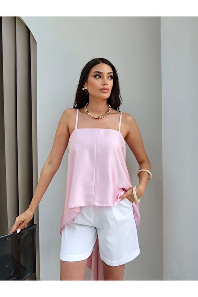 ESRAHELVACI Asymmetrical Satin Blouse with Back Tie