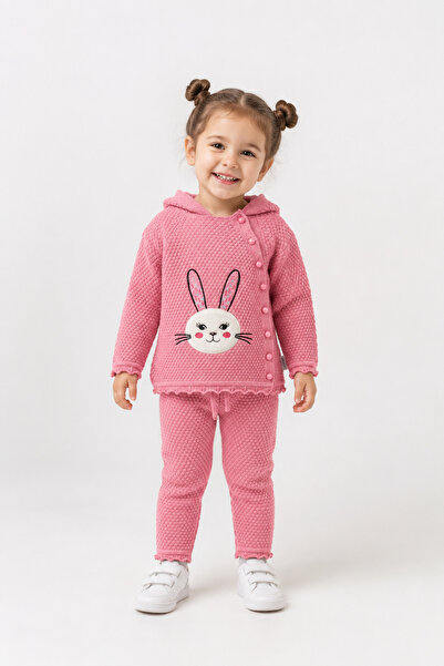 Babyhola Girl's Hooded Knitwear Cardigan Trousers Set 23114