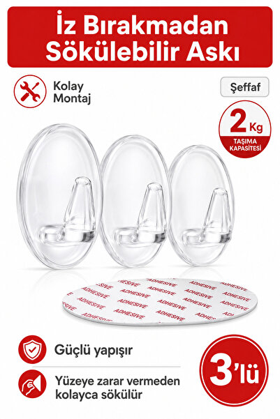 Arkhelais Duvar Askısı – Şeffaf Yapışkanlı Askı, İz Bırakmadan Sökülebilir, 2...