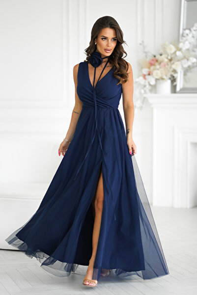 OEM Elegant Women's Navy Blue Two-Cotton Dress - Model 318-01