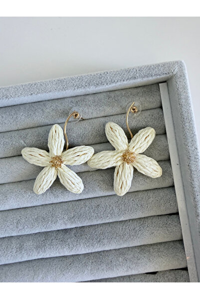 Rhea Jewelry Wicker Flower Earrings Women's Steel Earrings Gold Detailed Bohe...