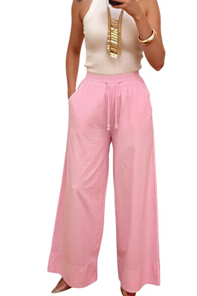 SUMEF Women's 100% Cotton Wide-Leg Pants with Elastic Waist