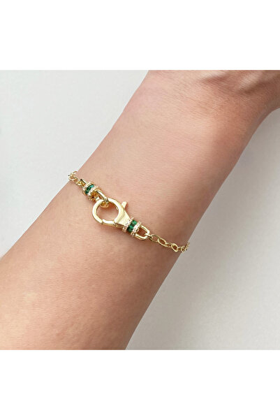 GOX Front-Locked Green Baguette Stone Tiny Paperclip Bracelet