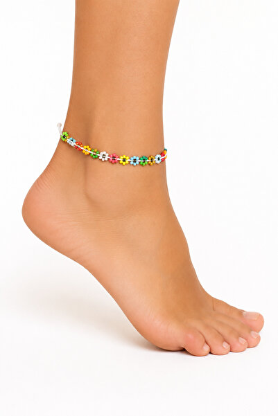NEHOLİA Handmade Beaded Flower Anklet Adjustable Bohemian Summer Foot Accesso...