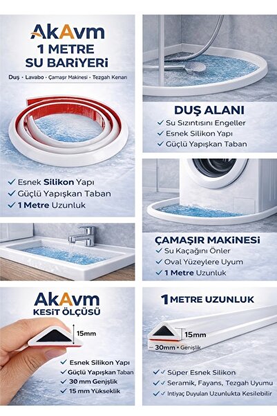 Ak Avm AkAvm 1 Metre Esnek Silikon Su Bariyeri - Duş, Lavabo ve Tezgah Kenarı...