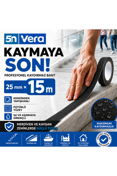 5NVERA 5N VERA Kaydırmaz Bant 50 mm x 15 Metre | Siyah Kendinden Yapışkanlı M...