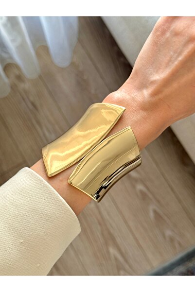 YOUES JEWELRY Çelik Kalın Kelepçe Bilezik Kadın Bileklik Unisex Gold Kadın Ke...
