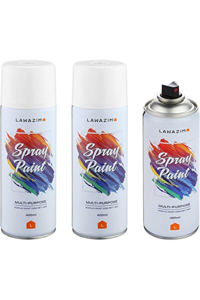 Lawazim Pack Of 3 Spray Paint Set - 40 White - Multi-Surface 400ml Paint with...