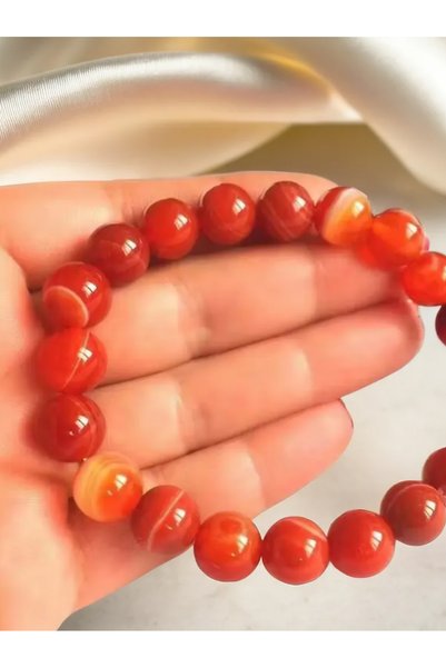 Moon of Noon Red Agate (Aqeeq) Bracelet of Best AAA Quality Natural Beads with Certificate of Authenticity of crystal, Energised & Activated to wear