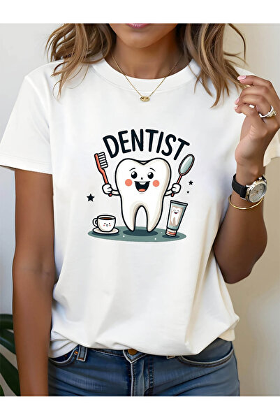 12 HERTZ تي شيرت بطبعة حروف لطيفة من Dentist، قميص كاجوال بأكمام قصيرة وياقة ...