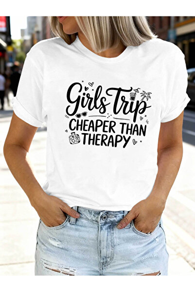 12 HERTZ تي شيرت نسائي بطباعة جرافيكية من Trip CHEAPER THAN THERAPY، برقبة دا...
