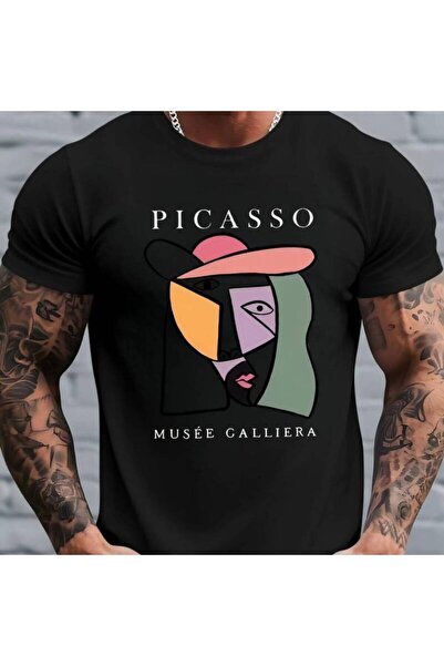 LİNA06 Men's Cubism Art Print T-Shirt - Cubist Abstract Portrait Short Sleeve...