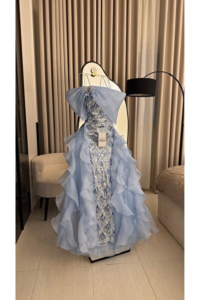 Nareen Fashion Luxurious Evening Gown in a Serene Sky Blue, Featuring a One-S...