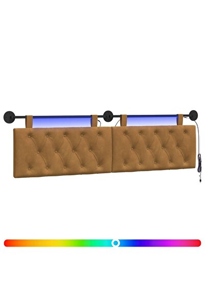 vidaxl Tăblie de pat suspendată Cu lumină LED Maro Catifea