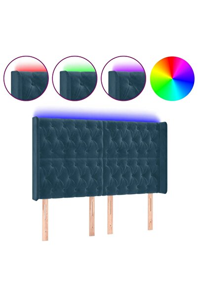 vidaxl Tăblie de pat cu LED, albastru închis, 147x16x118/128cm catifea