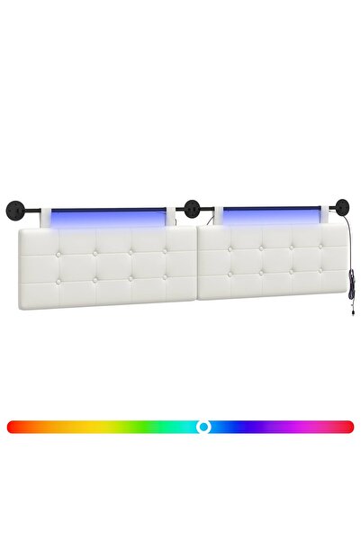 vidaxl Tăblie de pat suspendată Cu lumină LED Alb Piele artificială