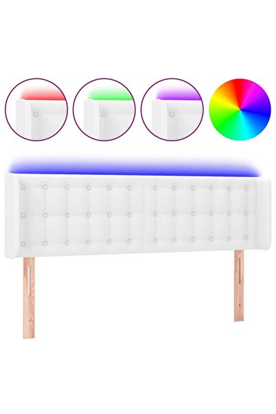 vidaxl Tăblie de pat cu LED, alb, 147x16x78/88 cm, piele ecologică