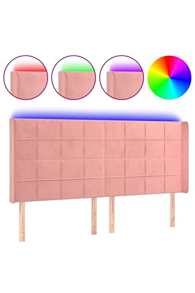 vidaxl Tăblie de pat cu LED, roz, 183x16x118/128 cm, catifea