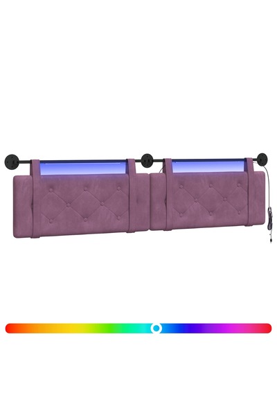 vidaxl Tăblie de pat suspendată Cu lumină LED Violet Catifea