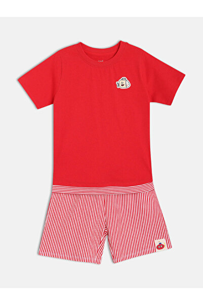 MINI KLUB By Styli Boys Cotton Round Neck T-Shirt And Striped Shorts Set