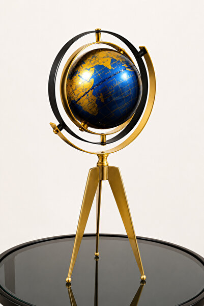 Vien Home Dekoratif Metal Ayaklı Dünya Küresi – Mavi & Gold Tasarım | 34 cm M...