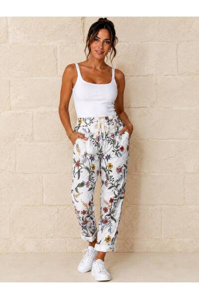 AGORATEKSTİL Women's Original Italian Full-Ligral Elastic Waist Tie-Up Pants ...