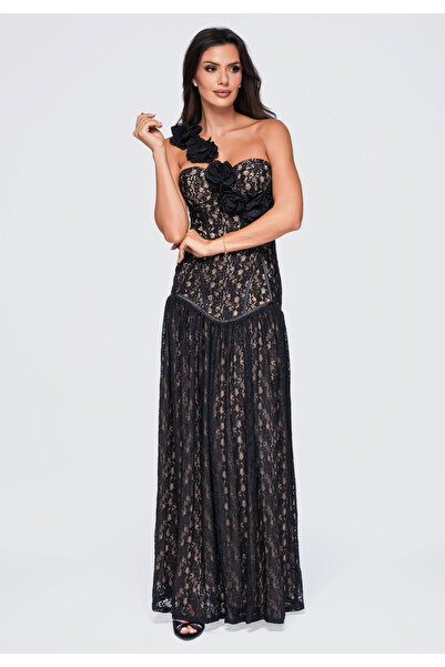 Larica Women's Maxi Dress, Fitted Top, Asymmetrical One-Shoulder LA-OM-DLR429