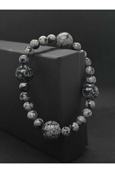 sarıyer silver سوار من حجر الأوبسيديان الطبيعي المرن، مناسب لكل مقاسات المعصم...