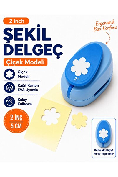 OFİSİNN Şekilli Mega Boy Delgeç/Şekilgeç 5 cm Çiçek Mavi