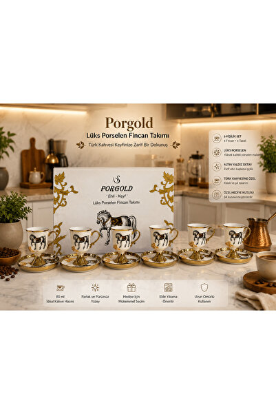 Porgold 6LI LUX ALTIN YALDIZ DETAYLI FİNCAN TAKIMI (elde yıkayınız)