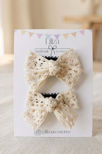 Liliza Accessories Krem Dantel 2li Saçsız Bebek Toka Seti
