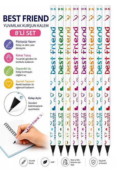 Artlantis Best Friend Pencil 8 Pieces Fatih Round Body Black Pencil Soft Writ...