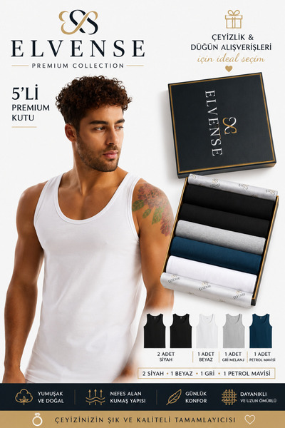 ELVENSE Men's 5-Piece Premium Athlete Set Boxed Soft and Natural Fabric